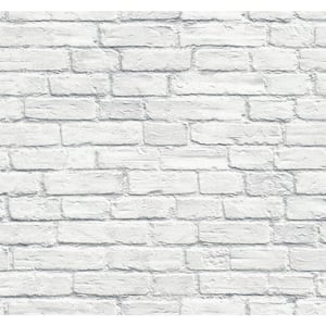 Distressed White Brick Paper Strippable Roll (Covers 60.75 sq. ft.)