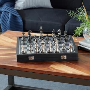 Black Aluminum Chess Game Set with Storage Compartment