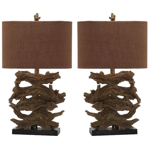 SAFAVIEH Forester 26.5 in. Brown Branch Table Lamp with Brown Shade (Set of 2)