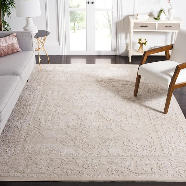 Reflection Cream/Ivory 12 ft. x 18 ft. Border Floral Area Rug