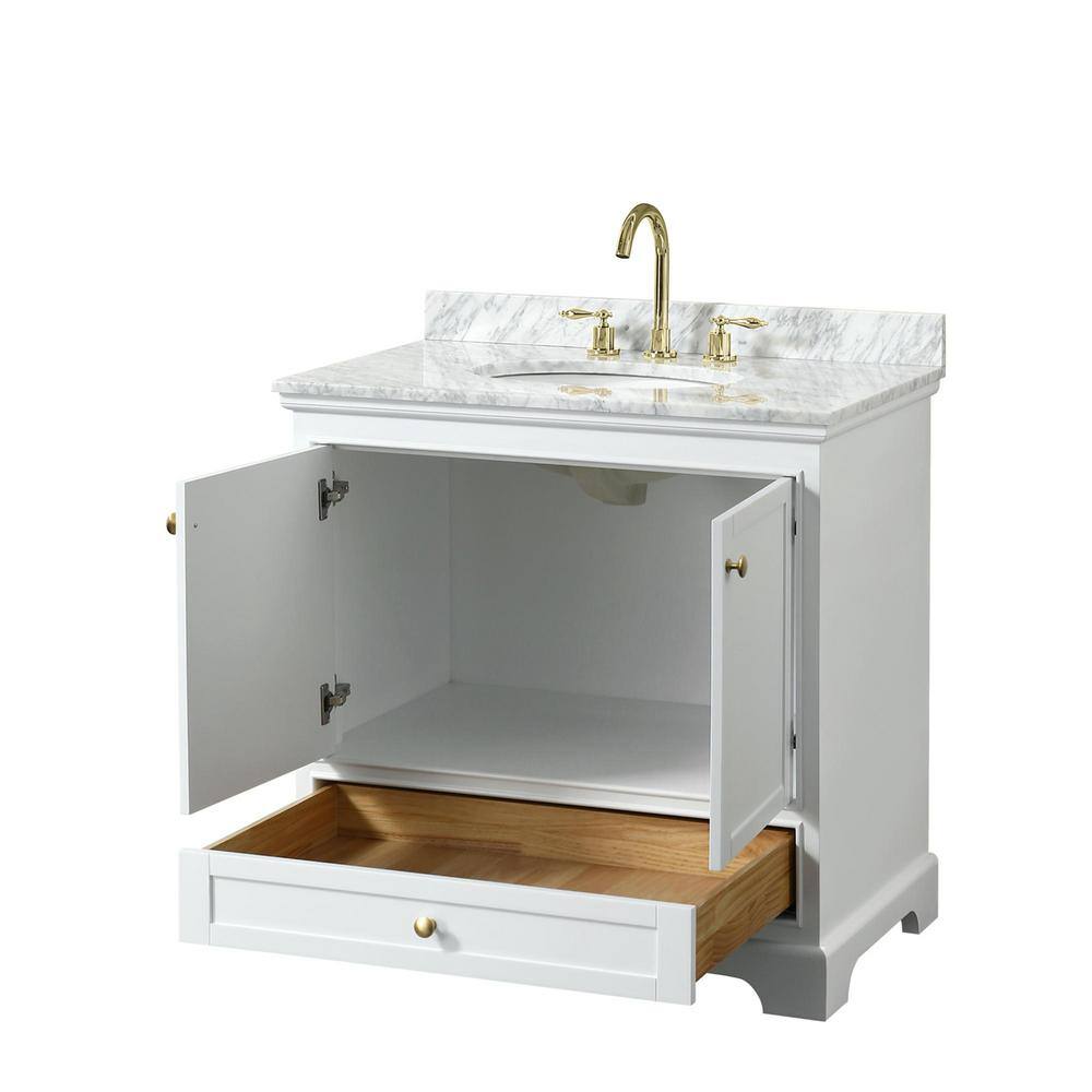 Deborah 36" White and Gold Single Bathroom Vanity with Marble Countertop