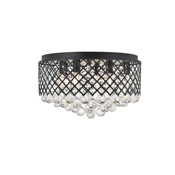 Unbranded Timless Home 18 in. 6-Light Midcentury Modern/School House Matte Black And Clear Flush Mount with No Bulbs Included