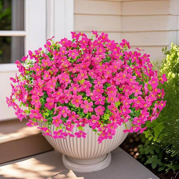 13.77 in. Fuchsia Pink Indoor/Outdoor Artificial Daisy Flowers