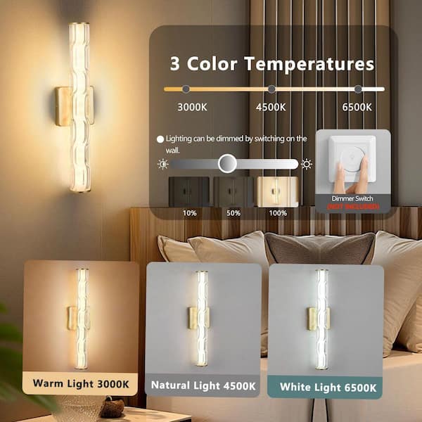 Jushua (2-Pack) 20 in. 1-Light Matte Gold Bathroom Bedroom Vanity