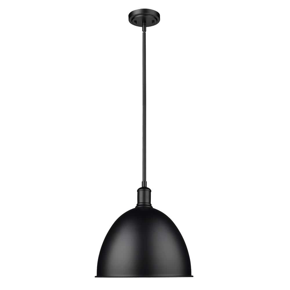 Sawyer 12.5 in. 1-Light Matte Black Industrial Pendant with an Iron Shade