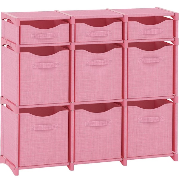 31 in. H x 36 in. W x 12 in. D Pink Fabric with Metal 9-Cube Storage ...
