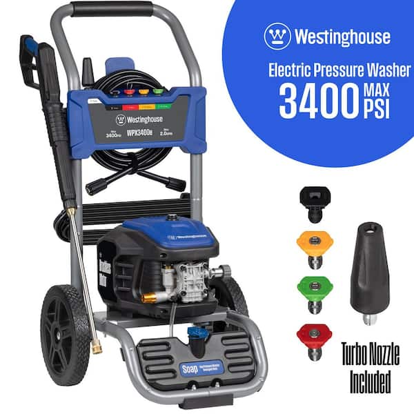 3400 PSI 2 GPM 13 Amp Electric Powered Pressure Washer with Brushless Motor, Turbo Nozzle and 5 Quick Connect Tips