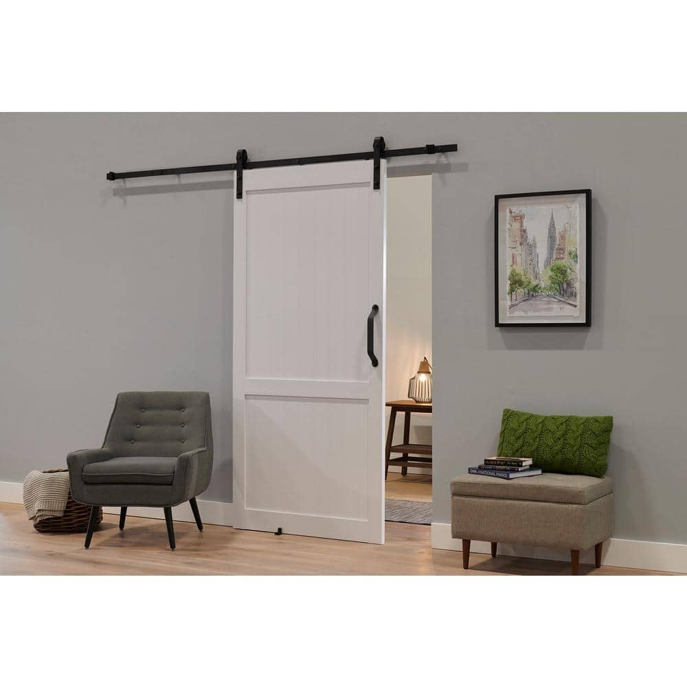 Millbrooke White PVC Vinyl Sliding Barn Door Kit with Black Hardware