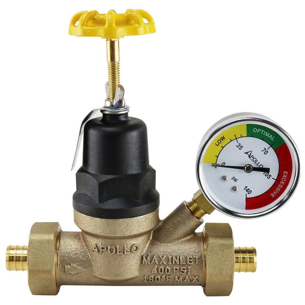 Apollo APXPRV34WG 3 4 in. Bronze Double Union PEX Water Pressure Regulator with Gauge