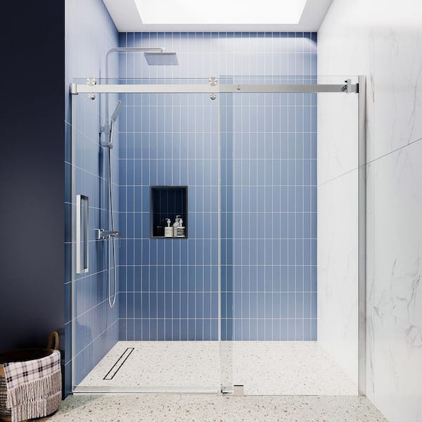 SI Series 50"-54" W x75 H Contemporary Frameless Single Sliding Shower Doors 3/8" Tempered Glass in Brushed Nickel