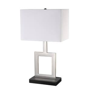 Haven 21 in. Brushed Nickel Finish Indoor Table Lamp With White Fabric Shade