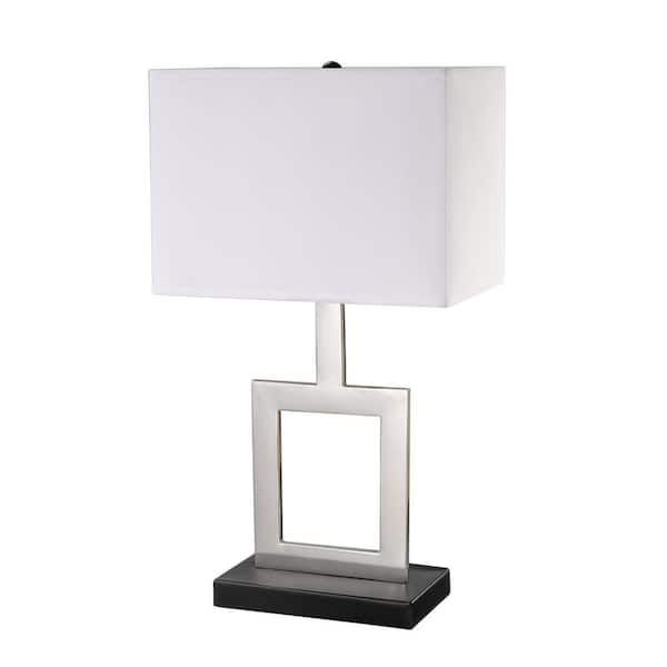 Brushed Nickel Finish Indoor Table Lamp, Table Lamp With Black Square Shades