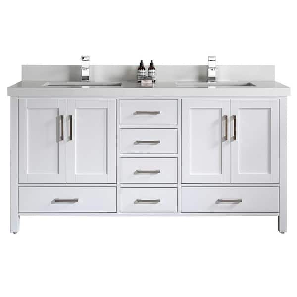 Willow Collections Malibu 72 in. W x 22 in. D x 36 in. H Double Sink Bath Vanity in White with 2 in Carrara Quartz Top