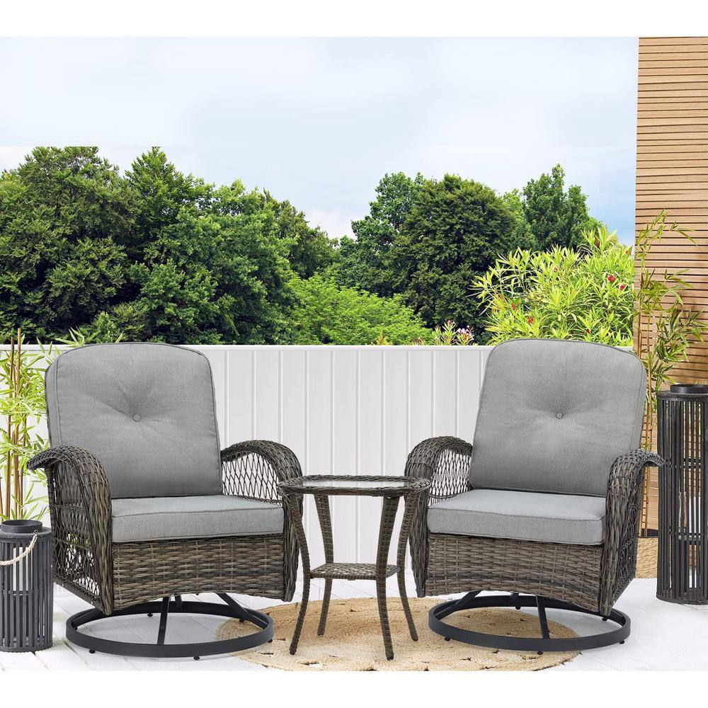 3-Piece Outdoor Wicker 360° Swivel Patio Chairs, Patio Conversation Set wi