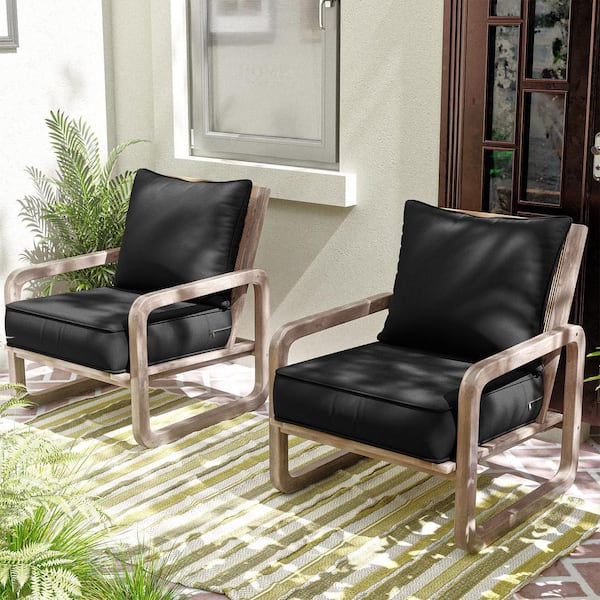 24 in. x 24 in. x 5 in. Square Outdoor Deep Seating Cushion Set Seat and Back Cushion for Lounge Chair Black