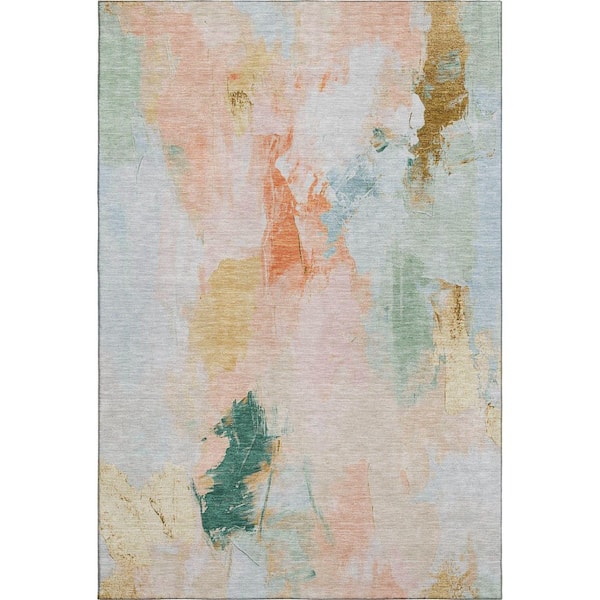 Mayfield Premium Machine Washable Abstract AMF1914 Peach 10 ft. x 14 ft. Area Rug