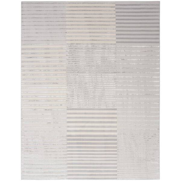 Inspire Me! Home Decor Brushstrokes Silver Grey 9 ft. x 12 ft. Abstract