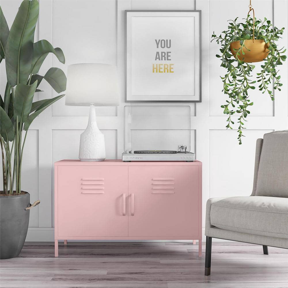 Bashful Pink Metal Locker Accent Cabinet with Adjustable Shelving