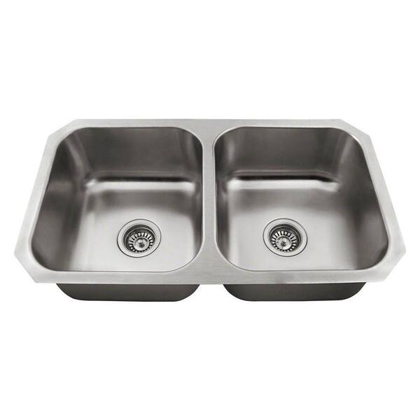 Polaris Sinks Undermount Stainless Steel 32 in. Double Bowl Kitchen Sink