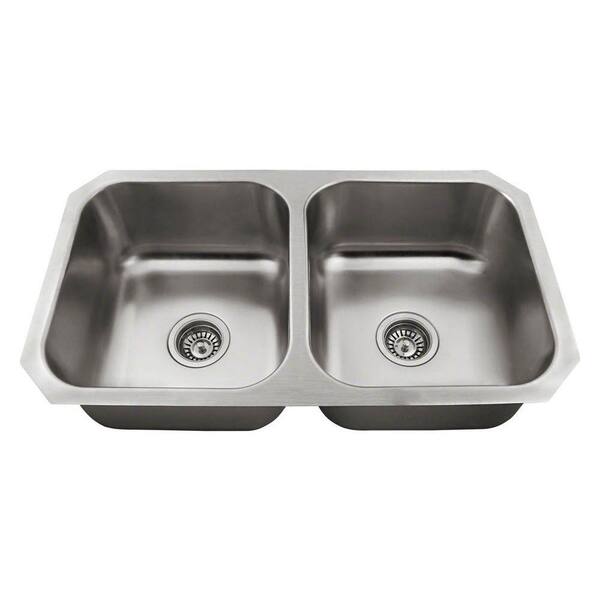 Polaris Sinks Undermount Stainless Steel 32 in. Double Bowl Kitchen Sink Kit