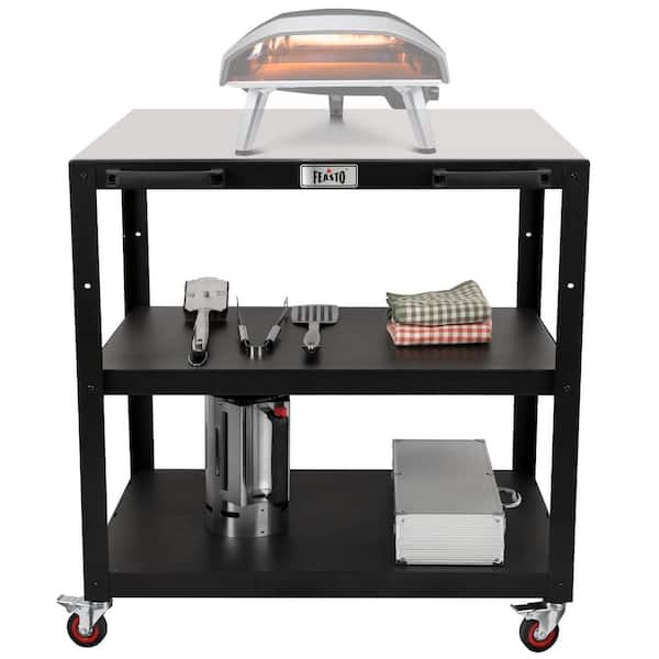 FEASTO 35 in. 3-Shelf 304 Stainless Steel Modular Outdoor Kitchen Food Prep Table Grill Cart