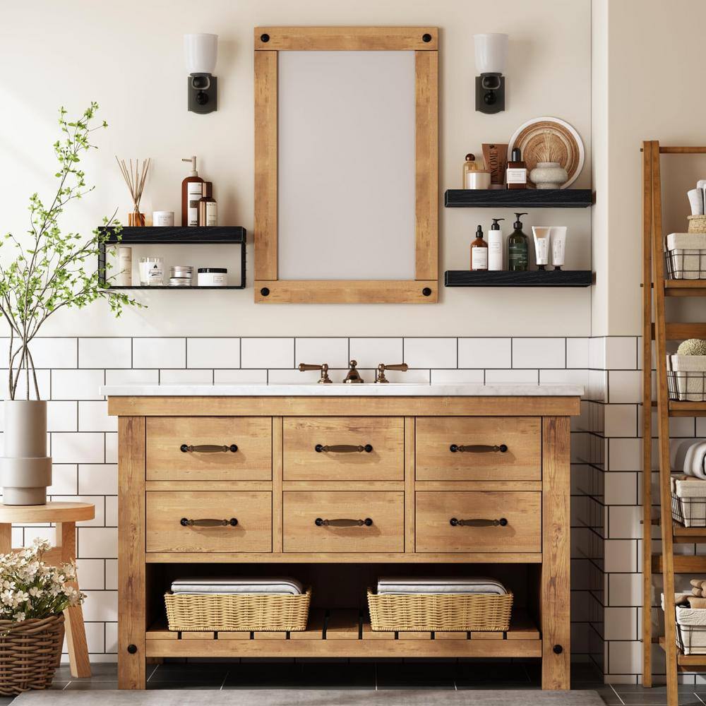 Bathroom Shelves Over Toilet Wall Mounted Floating Shelves Farmhouse Shelf Toilet Paper Storage Small 16 inch Set of 3,Black