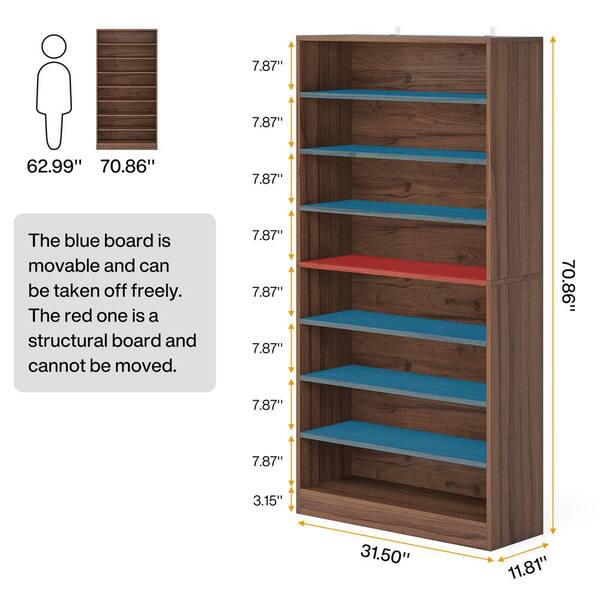 BYBLIGHT Eulas 70.8 in. Tall Brown Wood 9-Shelf Standard Bookcase