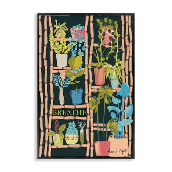 Stupell Industries Plant Shelf on Black by Hannah Byatt Black Framed Nature Giclee Art Print 18 in. x 12 in.