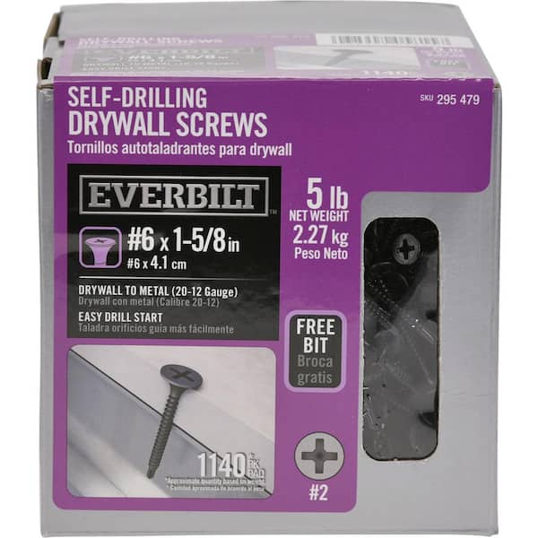 Everbilt #6 x 1-5/8 in. Phillips Bugle-Head Self-Drilling Drywall Screw 5 lbs.-Box (1140-Piece)
