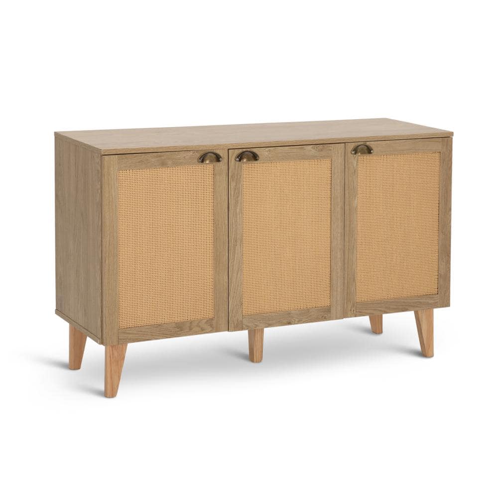 Phi Villa natural brown wood-look rattan storage cabinet on a white background.