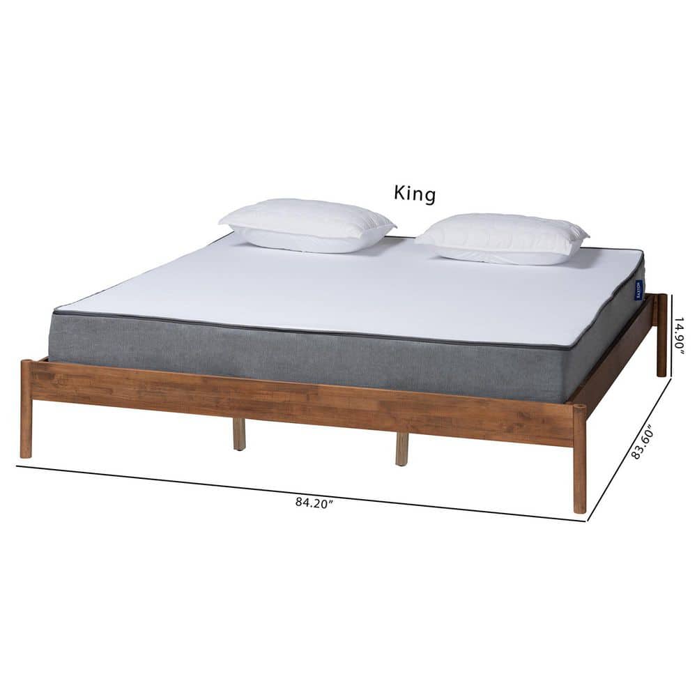 Mid-Century Agatis Ash Walnut King Size Wood Bed Frame