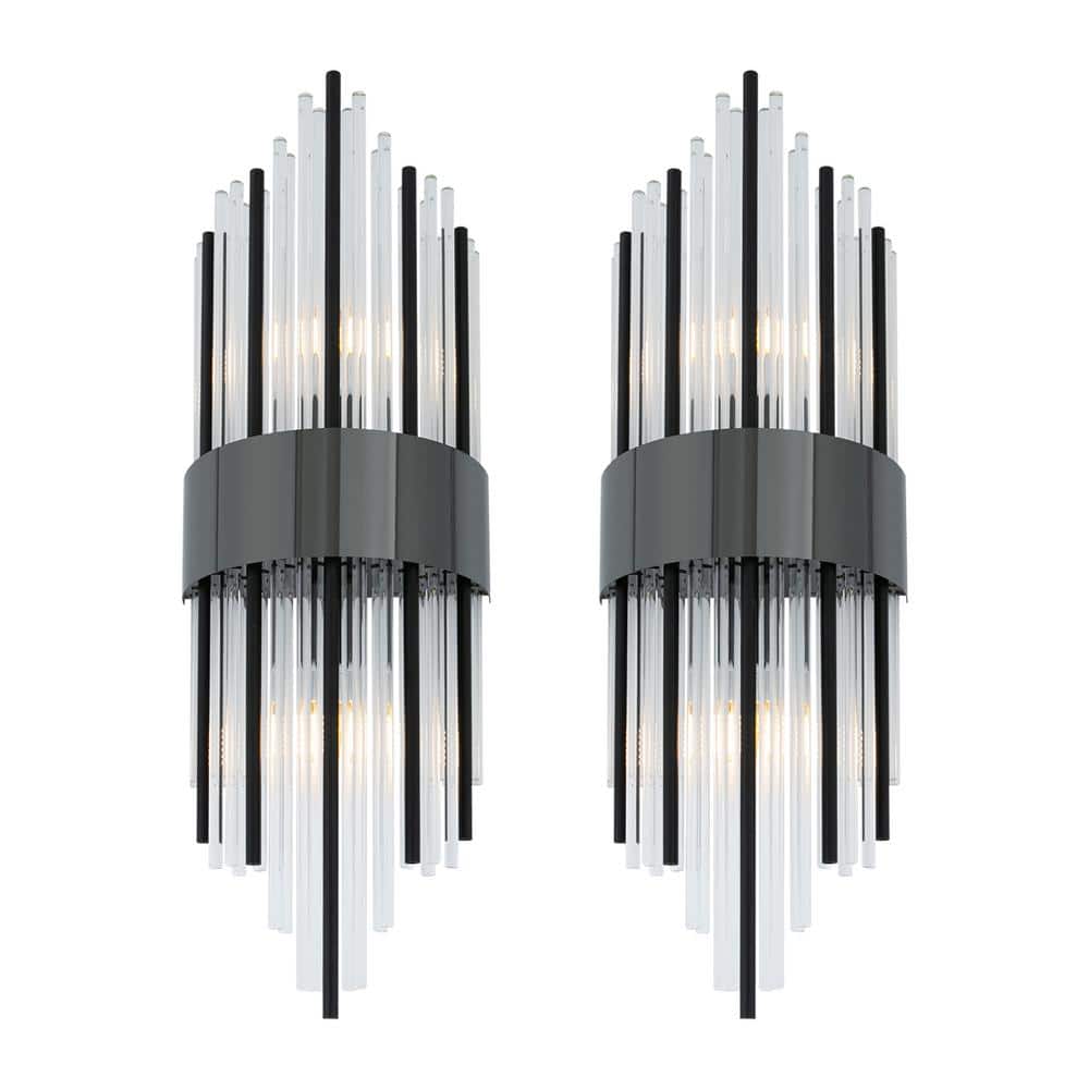 7.87 in. 2-Light Black Modern Crystal Wall Sconce Wall Light with Clear Crystal Shade, No Bulbs Included (2-Piece) price history on PriceWatchPro