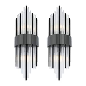 7.87 in. 2-Light Black Modern Crystal Wall Sconce Wall Light with Clear Crystal Shade, No Bulbs Included (2-Pieces)