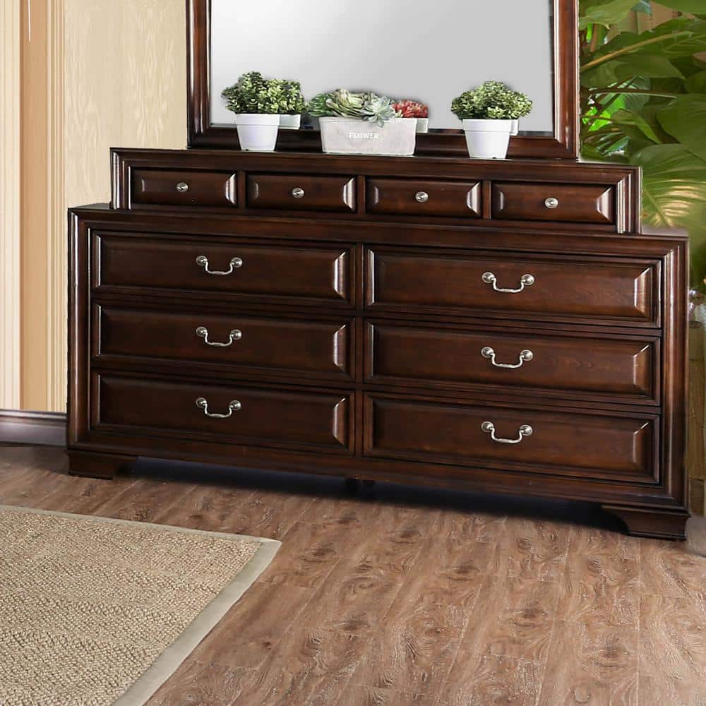Damien Brown Cherry 10-Drawer Wood Double Dresser