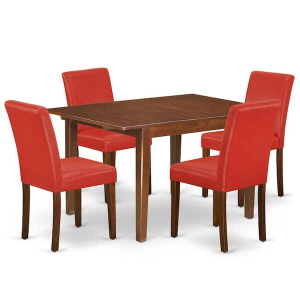 East West Furniture 5-Piece Mahogany Finish Solid Wood Top-Rectangular Dining Room Set with Butterfly Leaf-Seats 4
