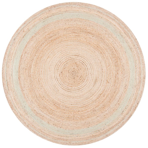 SAFAVIEH Natural Fiber Green/Beige 6 ft. x 6 ft. Striped Border Round Area Rug