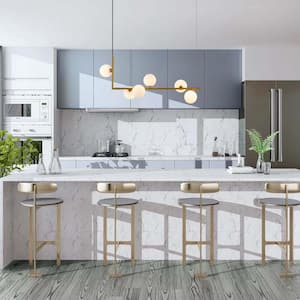 Herculaneum 6-Light Brass Mid-Century Modern Linear Bubble Chandelier with Opal Globe Glass Shade for Kitchen Island