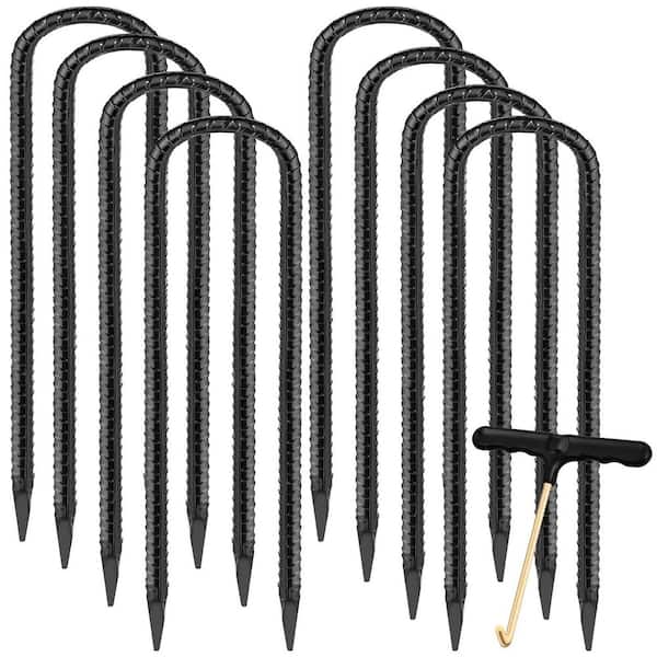 12 in. High Wind Heavy Duty Galvanized Steel Trampoline Stakes for Outdoor Camping, Black (8-Pack)