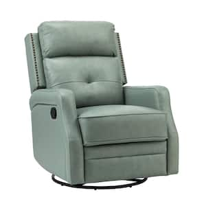 Ifigenia Sage Leather Swivel Recliner with Nailhead Trim