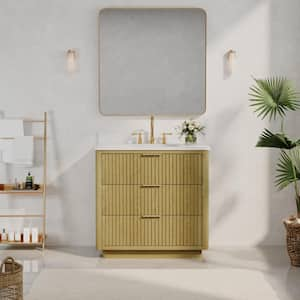 Haven 36 in. W x 22 in. D x 35 in. H Freestanding Solid Wood Bath Vanity in Oak with White Quartz Top