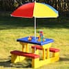 FORCLOVER 1-Piece Plastic Kids Picnic Folding Table and Bench Set Outdoor Dining Set with Umbrella in Yellow COWY-CL70475