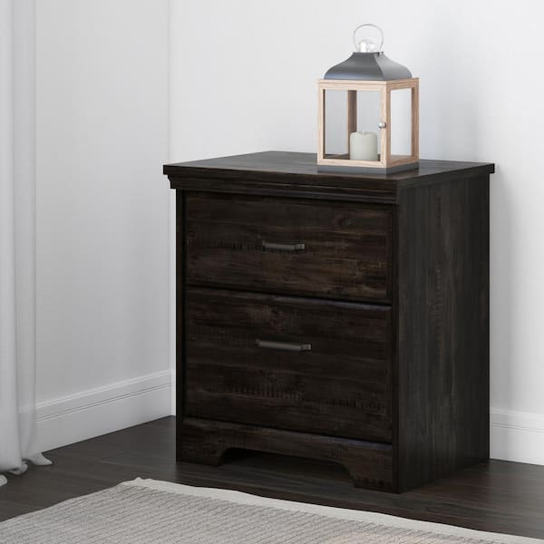South Shore Versa 2-Drawer RubBed Black Nightstand (23 in. W x 25.25 in. H)