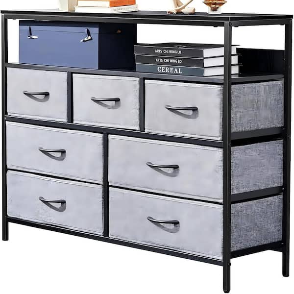 Bestier 38.75 in. W x 31 in. H x 11.5 in. D Grey Fabric 7-Drawer Storage Dresser/ Open Shelf, Wide Organizer with Steel Frame