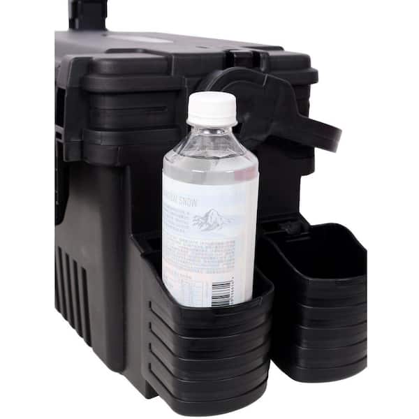 Damodpoy 9 in. W Black Plastic Portable Dual-layer Fishing Tackle Tool Box with Rod Holder, Cup Holder and Carring Strap