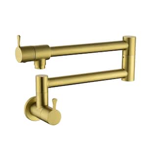 Commercial Wall Mount Pot Filler Kitchen Faucet, Single Hole Pot Filler Faucet with in Brushed Gold