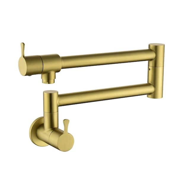 Unbranded Commercial Wall Mount Pot Filler Kitchen Faucet, Single Hole Pot Filler Faucet with in Brushed Gold