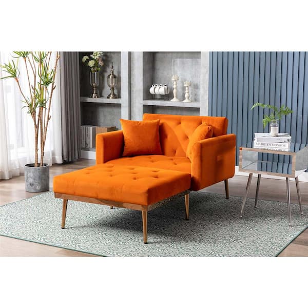 41 in. Wide Orange 2-Seat Square Arm Linen Mid-Century Modern Straight Sofa