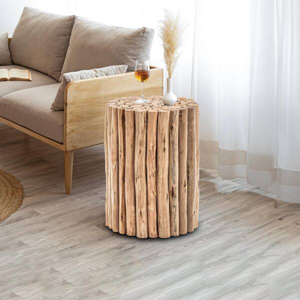 Zeus & Ruta 16 in. Diameter x 21 in. Height Accent End Table in Natural for Living Room