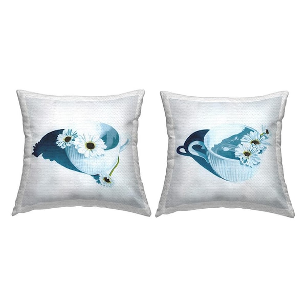 Stupell Industries Country Daisies in Teacups Off-White Square Outdoor Throw Pillow 2-Pack