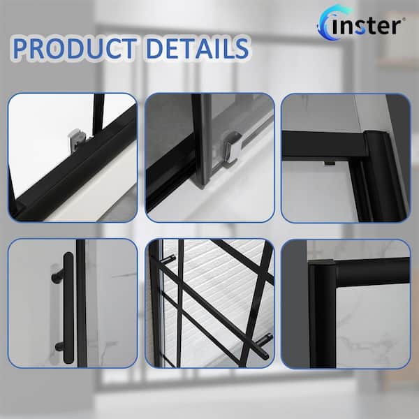 LATTICE 48 in. W x 72 in. H Sliding Framed Shower Door in Black Grid Finish with Clear Glass and handle